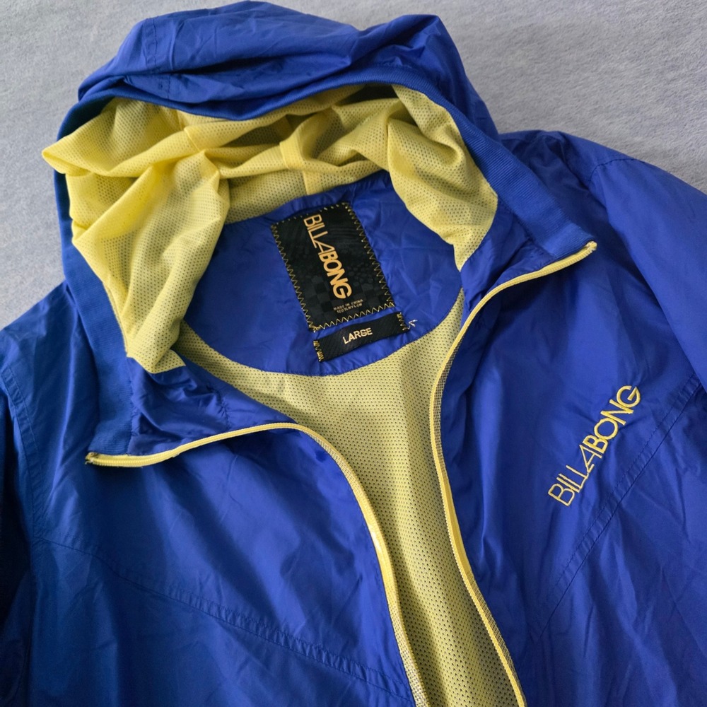 Billabong Mens Blue Yellow Mesh Lined Hooded Windbreaker Jacket Large